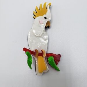 Adorable White Acrylic Cockatoo Parrot 3" Bird Brooch Lapel Pin
